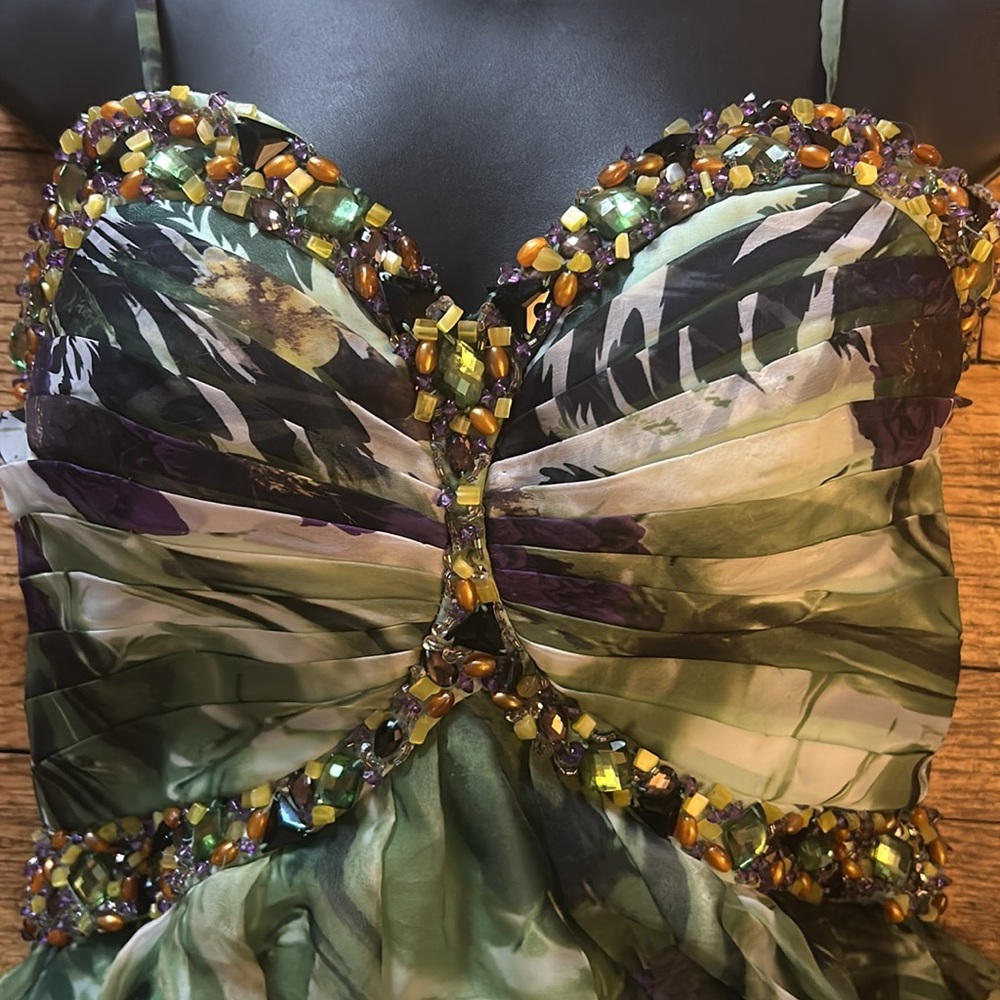 Multi Silk Prom Evening Gown Dress Sequin Beaded spaghettini Straps - Picture 3 of 6